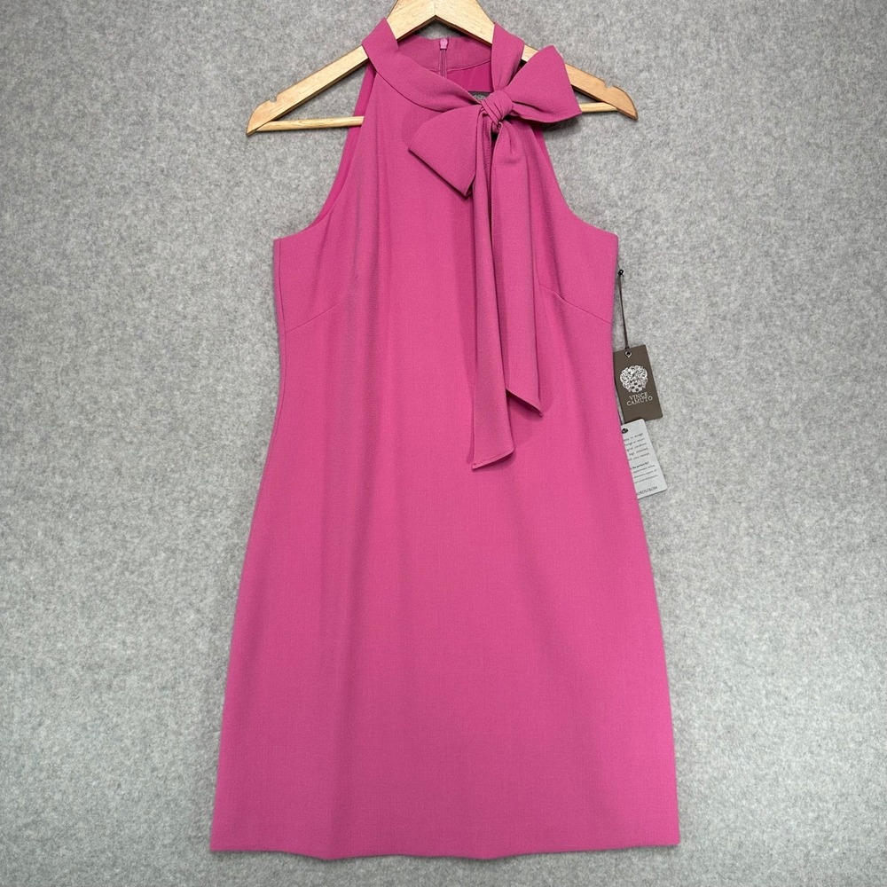 Vince‎ Camuto Womens Pink Halter Bow Shift Dress VC0M3404 Peony Size 4 NWT